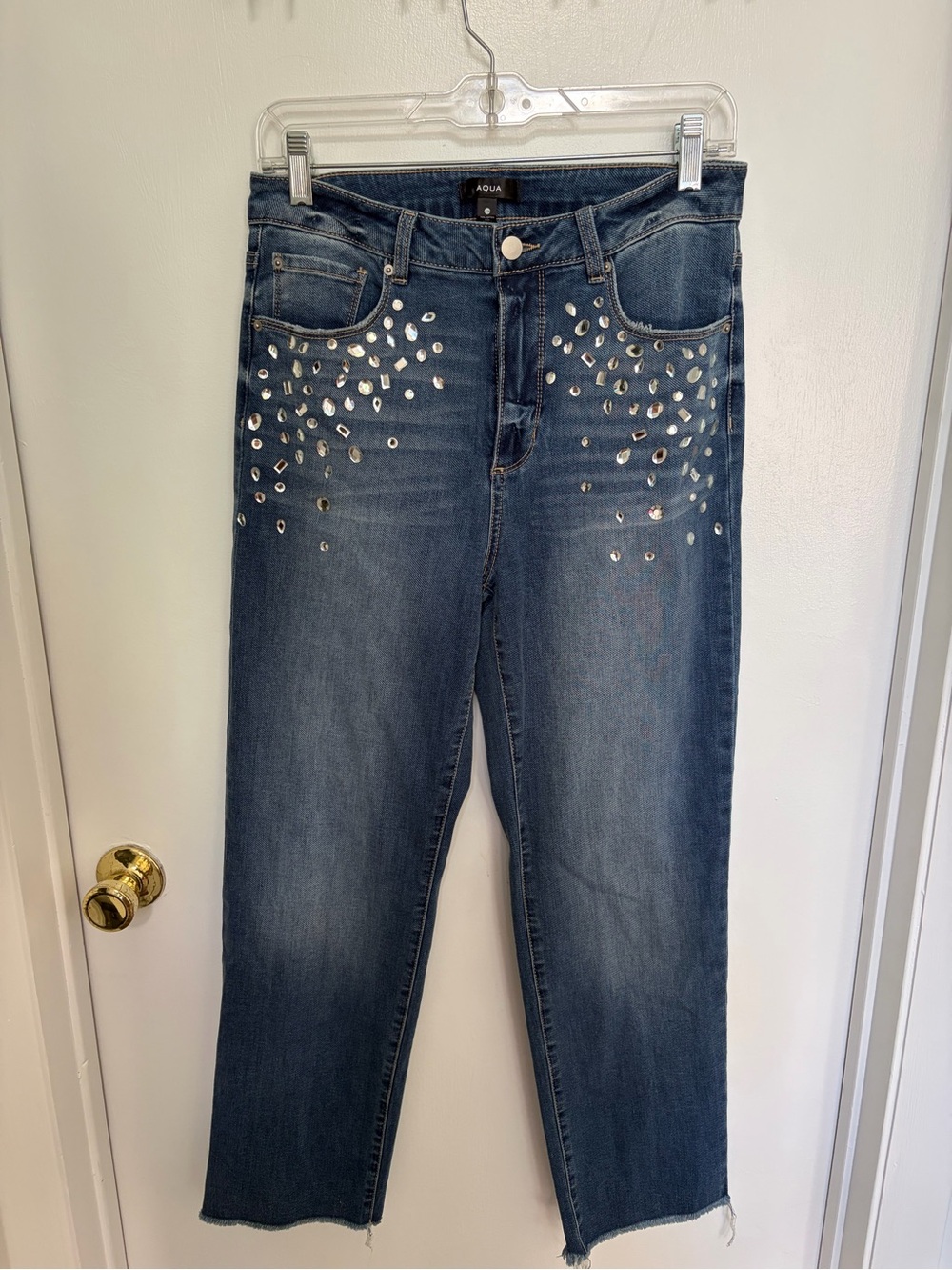 Aqua Straight Leg Dark Blue Jeans with Silver Studs